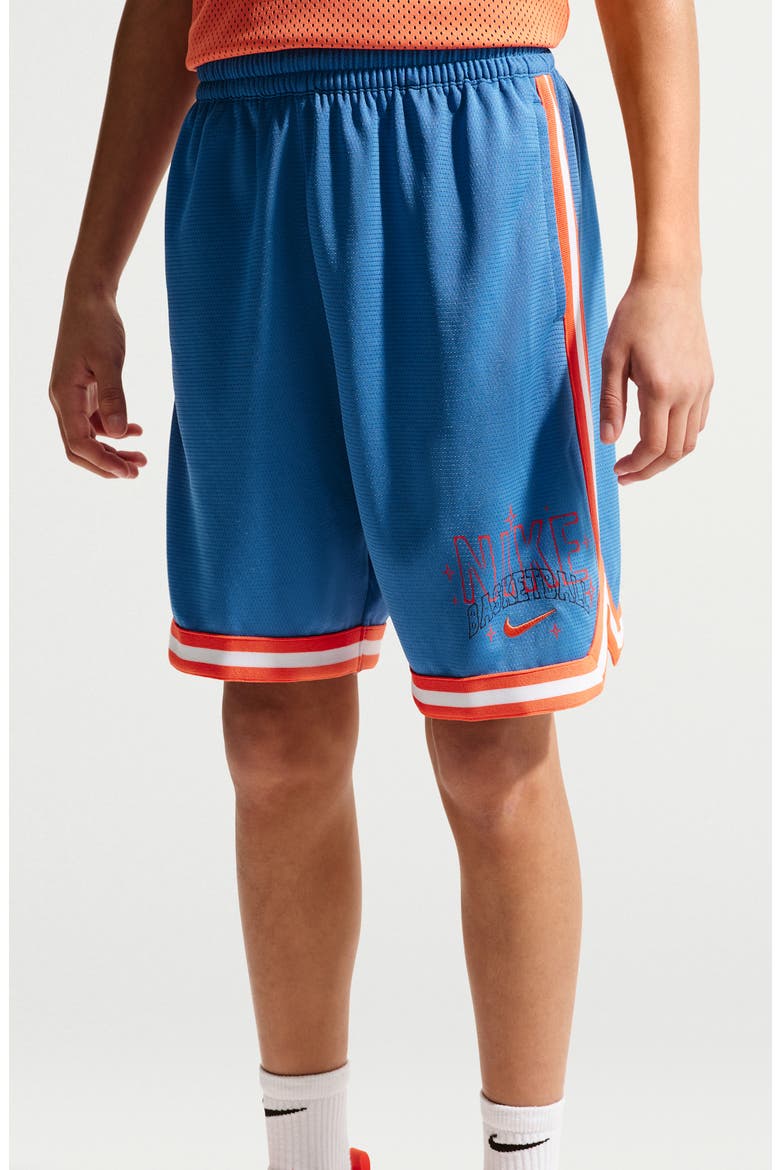 Kids' DNA Dri-FIT Mesh Basketball Shorts, Alternate, color, 402 STAR BLUE/TURF ORANGE