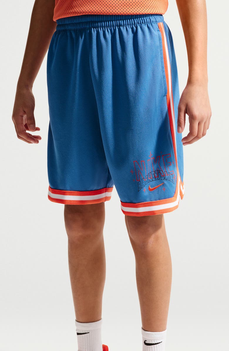 Nike Kids' DNA Dri-FIT Mesh Basketball Shorts, Alternate, color, 402 Star Blue/Turf Orange