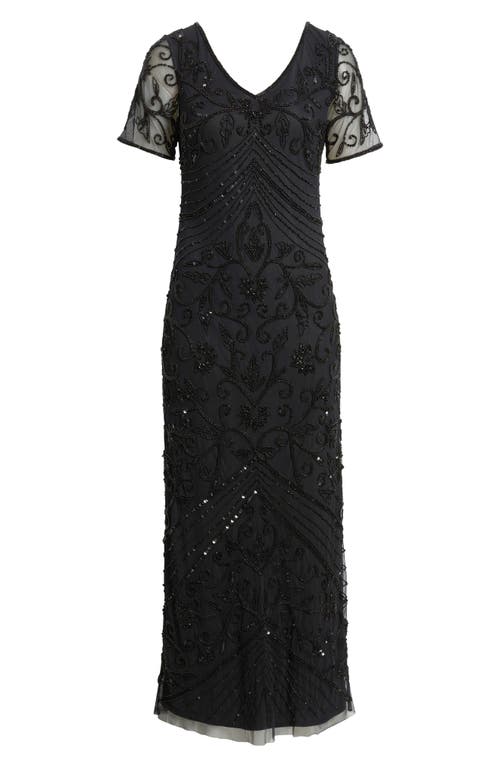 Pisarro Nights Beaded Mesh Gown In Black