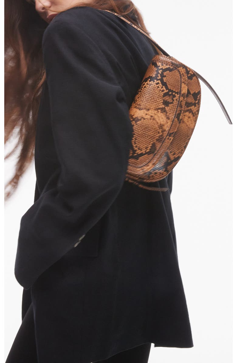 Topshop Stefan Snake Embossed Faux Leather Half Moon Shoulder Bag, Alternate, color,