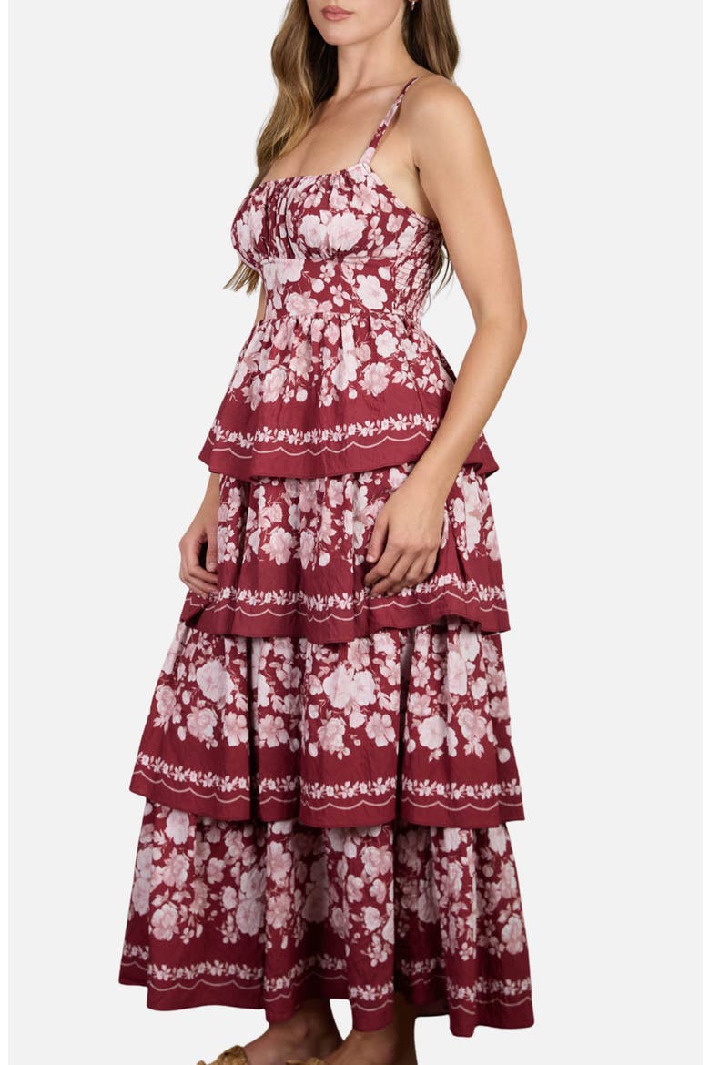 Floral Tiered Midi Dress, Alternate, color, BURGUNDY