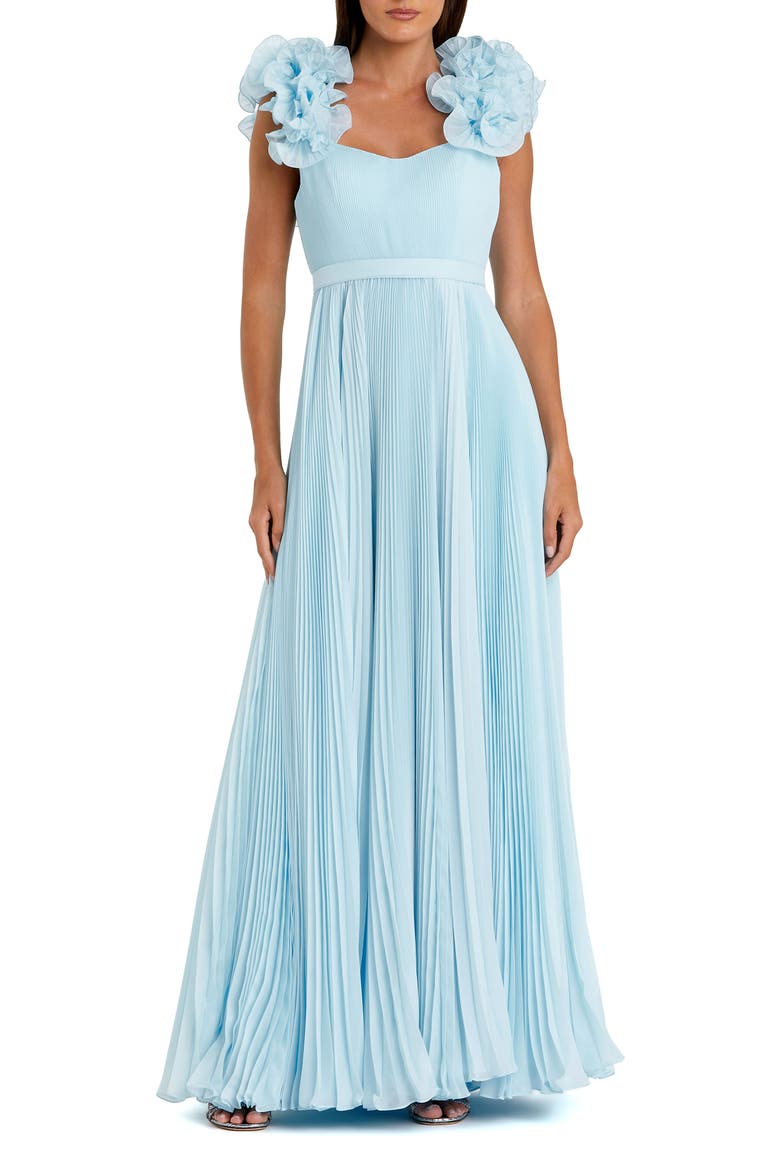Ruffle Strap Pleated Organza Gown, Main, color, Powder Blue