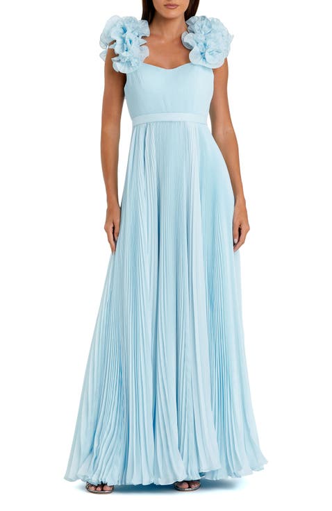Ruffle Strap Pleated Organza Gown