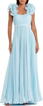 Mac Duggal Ruffle Strap Pleated Organza Gown