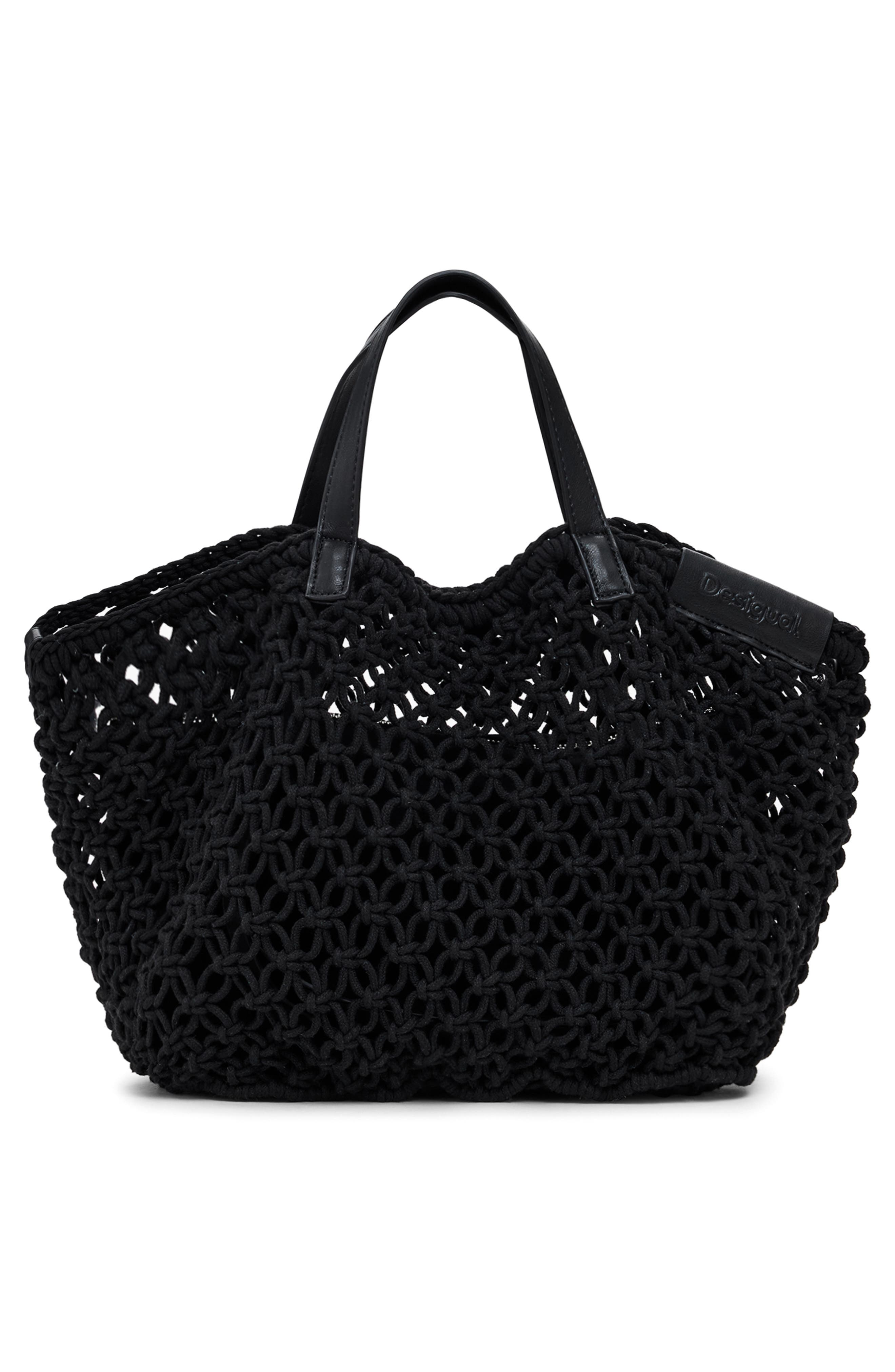 Desigual Open Knit Shopper Bag, Alternate, color, Black