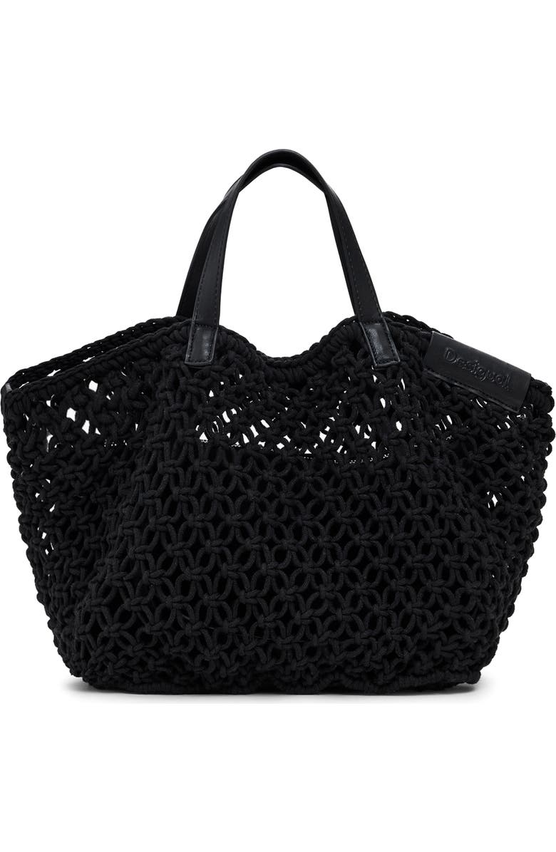 Desigual Open Knit Shopper Bag, Alternate, color, Black