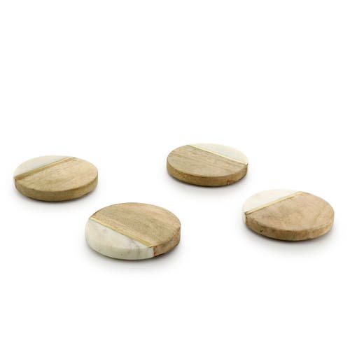 Gibson Elite Pinehurst 4 Piece 4 Inch Inlaid Marble And Wood Coaster In Multi