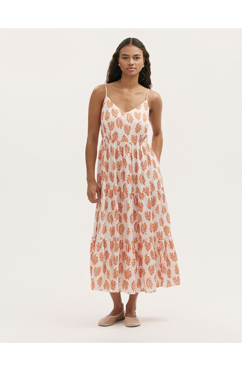 Finery London Emmie Cotton Strappy Midi Tiered Dress, Main, color, Ivory Woodblock