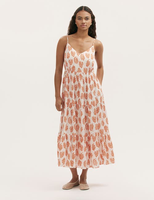Finery London Emmie Cotton Strappy Midi Tiered Dress in Ivory Woodblock at Nordstrom, Size 10