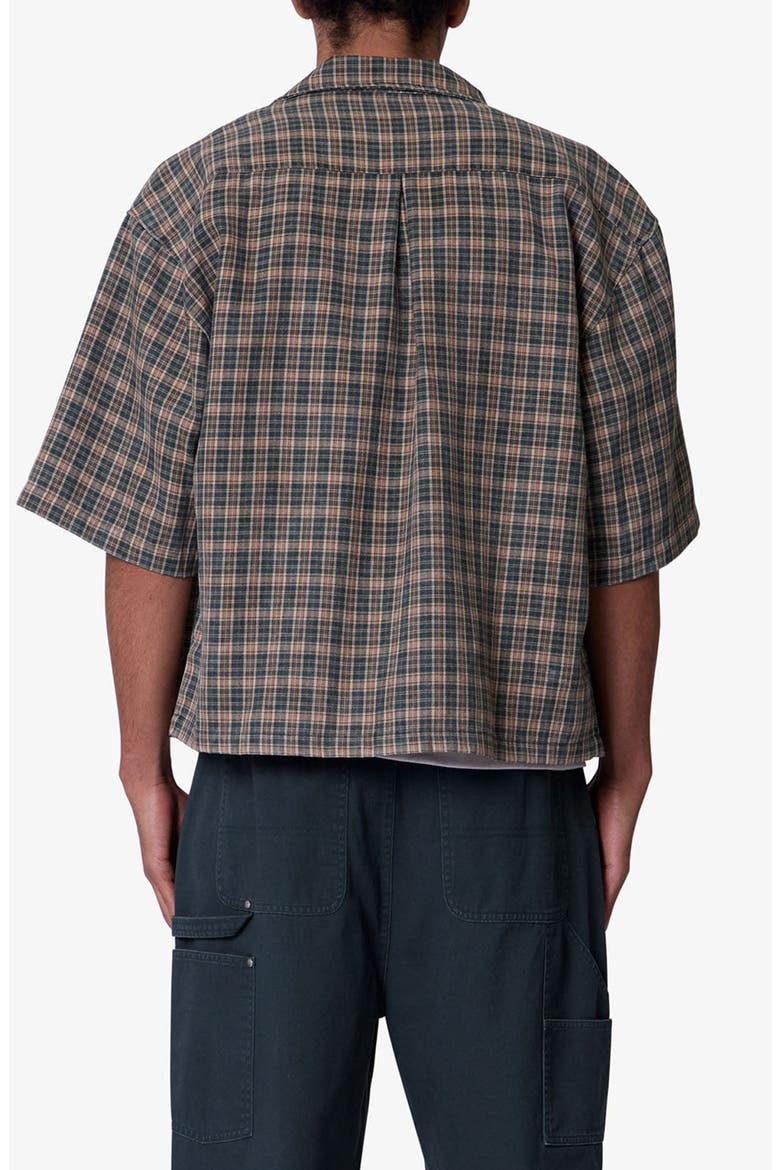 Oversize Crop Plaid Short Sleeve Button-Up Shirt, Alternate, color, GREEN/ BROWN