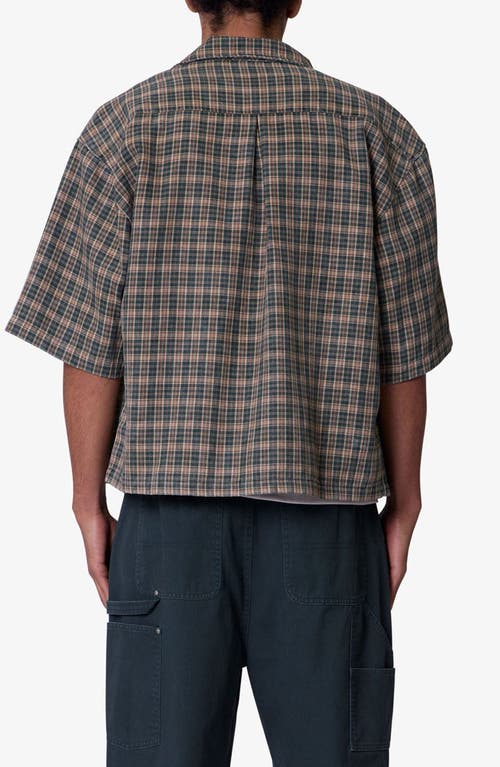 Mnml Oversize Crop Plaid Short Sleeve Button-up Shirt In Gray
