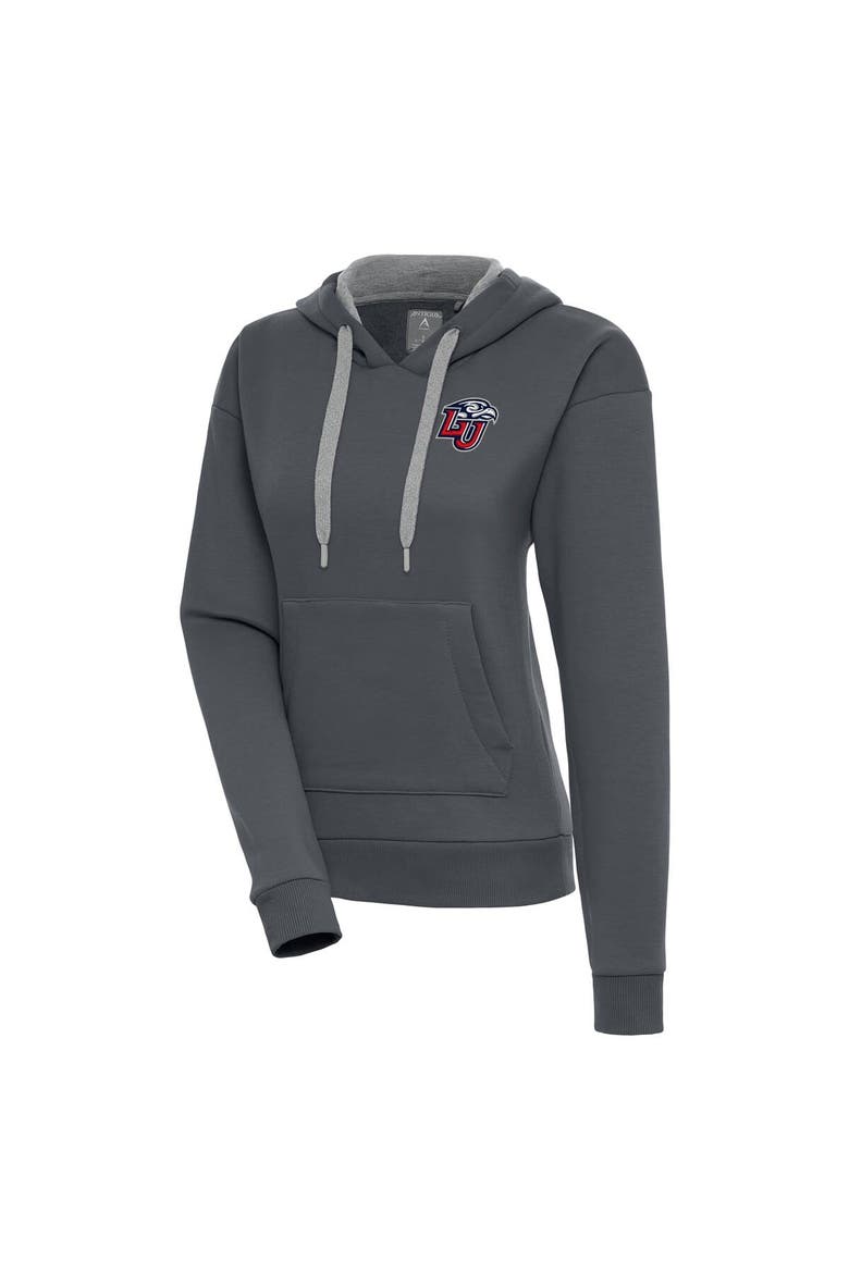 Women's Antigua Charcoal Liberty Flames Victory Pullover Hoodie, Main, color, Charcoal