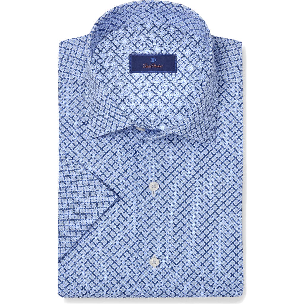 David Donahue Floral Print Linen & Cotton Short Sleeve Button-up Shirt In Blue
