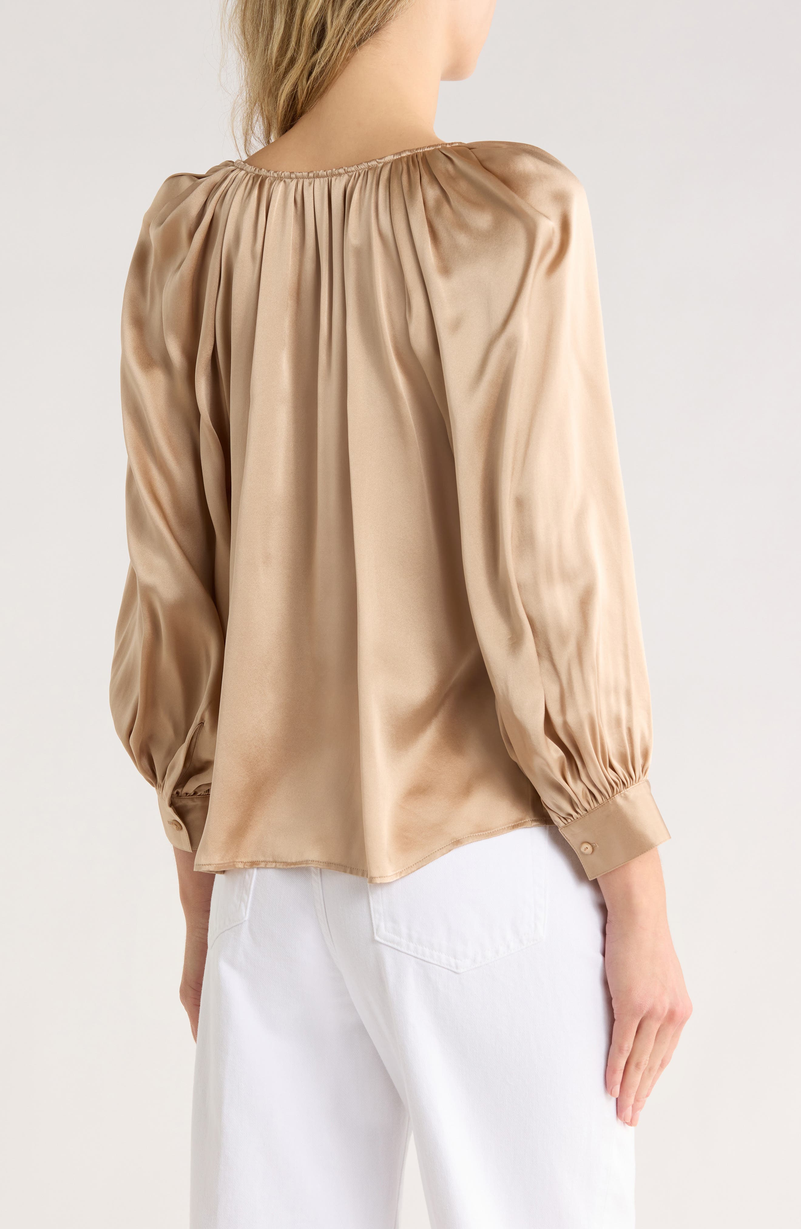 Kaili Balloon Sleeve Silk Button-Up Shirt - image 2