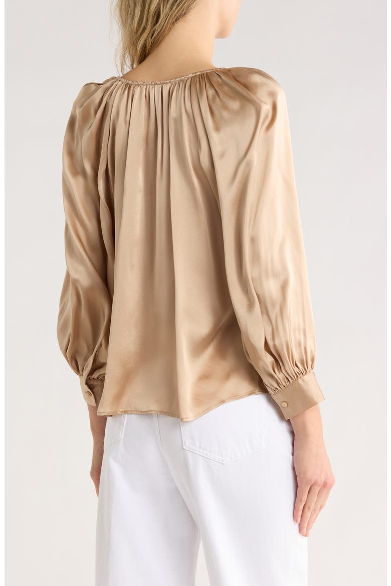 Kaili Balloon Sleeve Silk Button-Up Shirt, Alternate, color, ALMOND