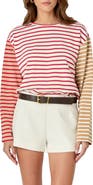 English Factory Colorblock Stripe Long Sleeve Cotton Blend Top