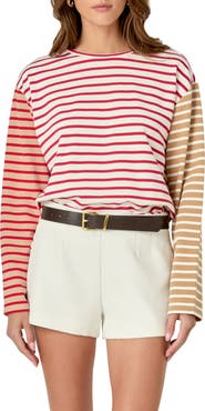 English Factory Colorblock Stripe Long Sleeve Cotton Blend Top