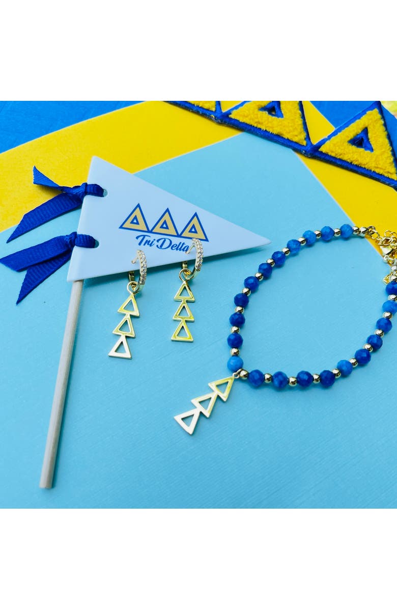 Color Shout Delta Delta Delta Greek Letter Huggie + Charm Earrings, Alternate, color, Yellow Gold