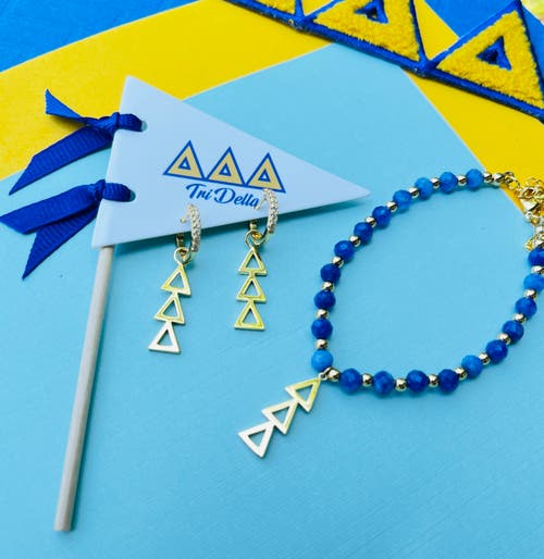 Color Shout Delta Delta Delta Greek Letter Huggie + Charm Earrings In Brown