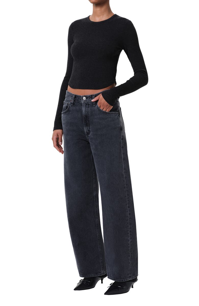 AGOLDE Neema Ribbed Long Sleeve T-Shirt, Alternate, color, Katniss Black Heather