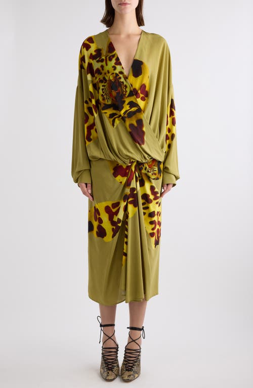 Dries Van Noten Camiel Leopard Orchid Print Faux Wrap Top In Ocra