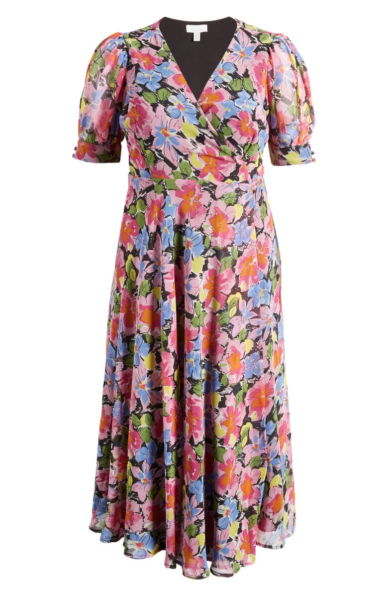 Topshop Curve Floral Wrap Dress, Main, color,