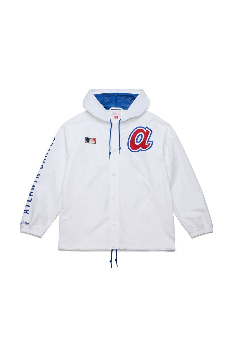 Mitchell & Ness Men's Mitchell & Ness White Atlanta Braves Vintage Full-Snap Hooded Coaches Jacket, Alternate, color, 