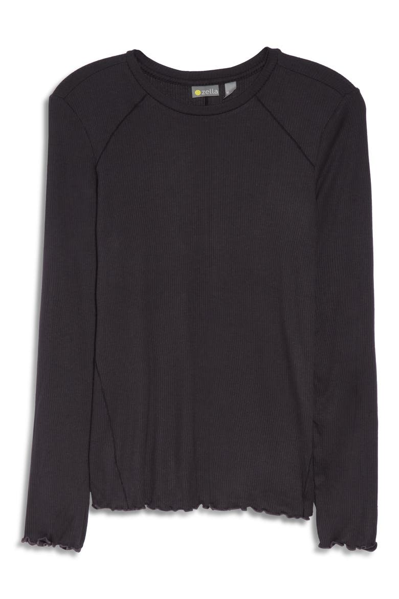 Lettuce Edge Long Sleeve Rib T-Shirt, Alternate, color, BLACK
