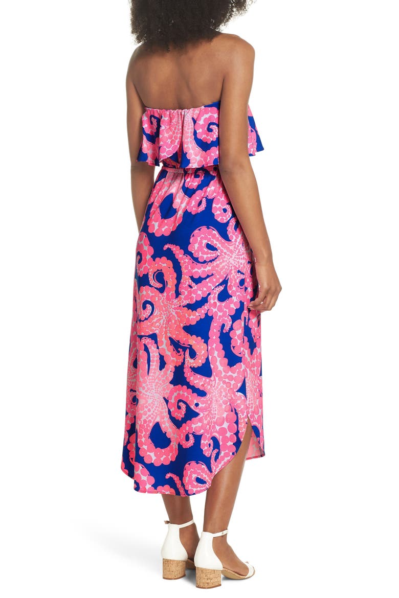 Meridian Strapless Midi Dress, Alternate, color, IKAT BLUE MOCEAN