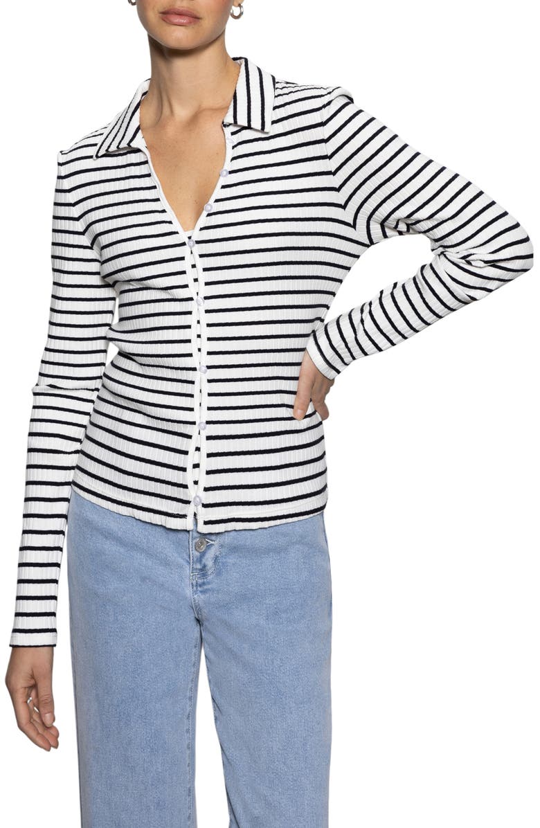 Sanctuary Daydreamer Stripe Rib Button-Up Top, Alternate, color, Chalk Black