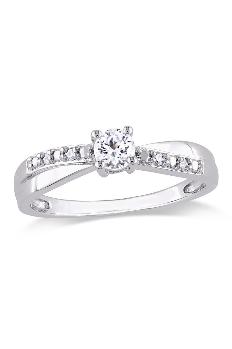 Created White Sapphire & Diamond Crossover Ring, Main, color, Sterling Silver