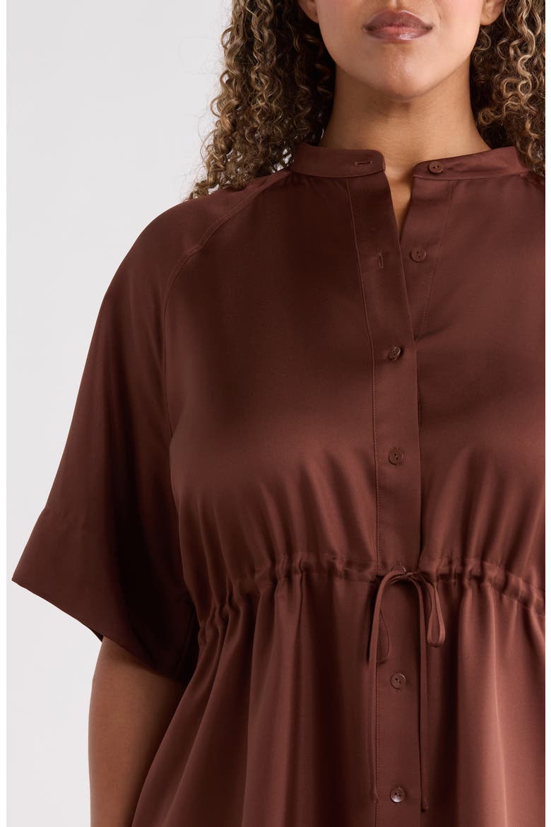 Silk Mandarin Collar Midi Dress, Alternate, color, TRUFFLE