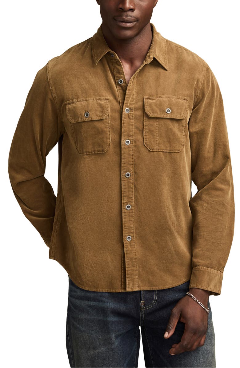 Lucky Brand Cotton Corduroy Button-Up Utility Shirt, Main, color, Kangaroo