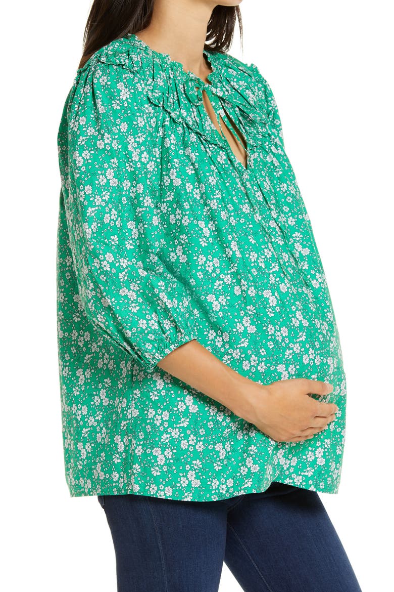 Floral Puff Sleeve Maternity Top, Alternate, color, GREEN