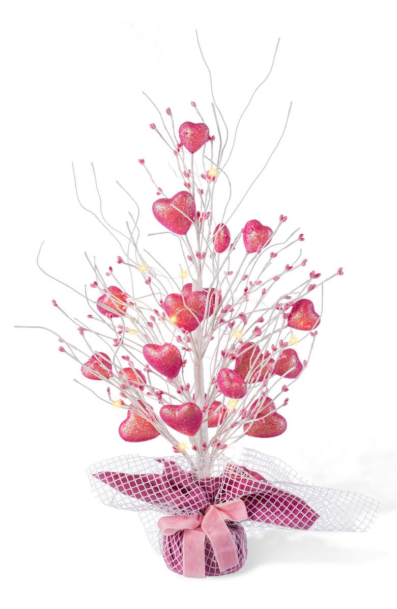 Glitzhome 21"H Lighted Valentine's Pink Heart Table Tree, Main, color, Red