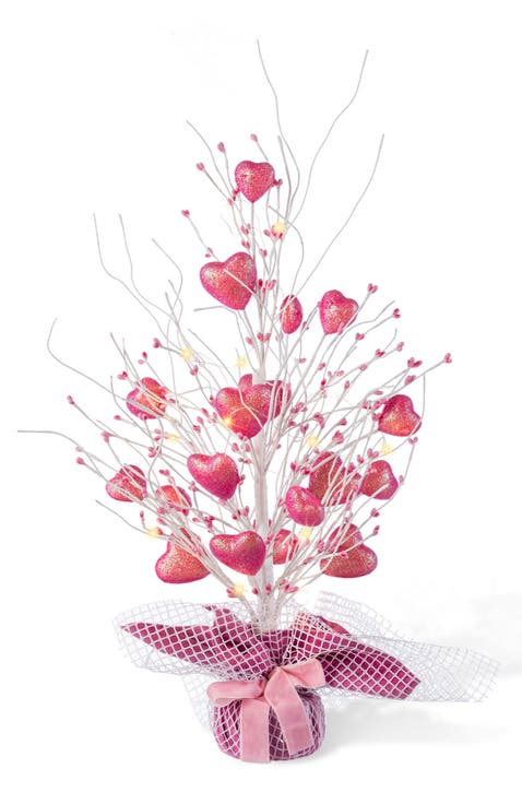 21"H Lighted Valentine's Pink Heart Table Tree