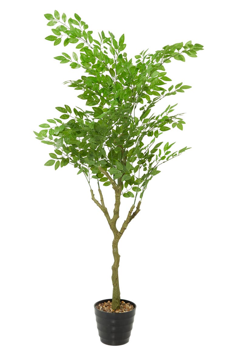 Green Faux Foliage Artificial Ficus Tree, Main, color, GREEN