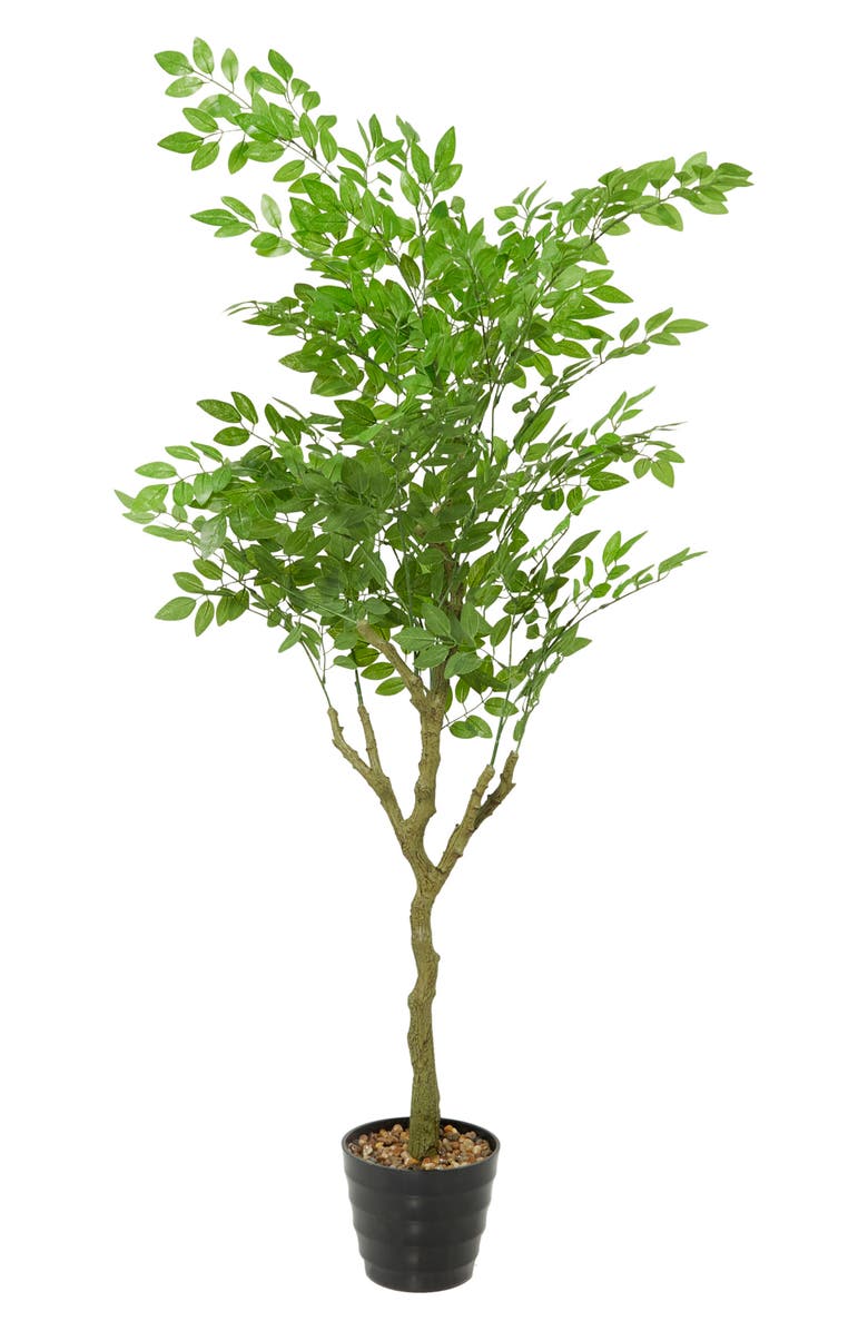 GINGER BIRCH STUDIO Green Faux Foliage Artificial Ficus Tree, Main, color,