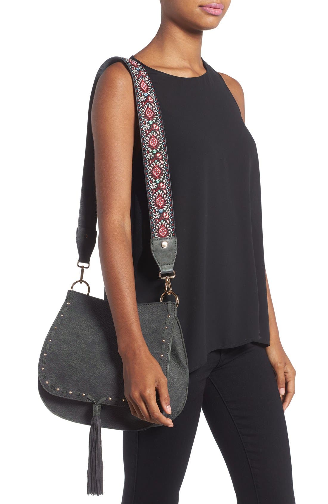 Steve Madden 'B Swiss' Faux Leather Saddle Bag, Alternate, color, 