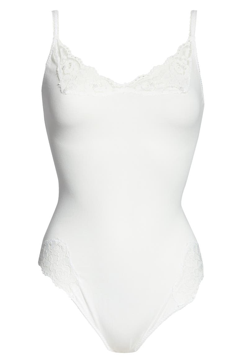 Intimately FP Side of Sass Lace Trim Bodysuit, Alternate, color, WHITE