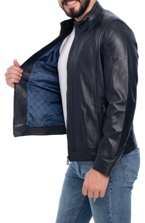 Vellapais Smooth Leather Jacket In Navy Blue