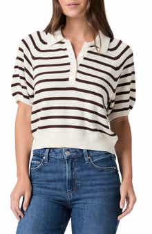 Birch Stripe Short Puff Sleeve Polo Sweater