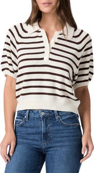 PAIGE Birch Stripe Short Puff Sleeve Polo Sweater