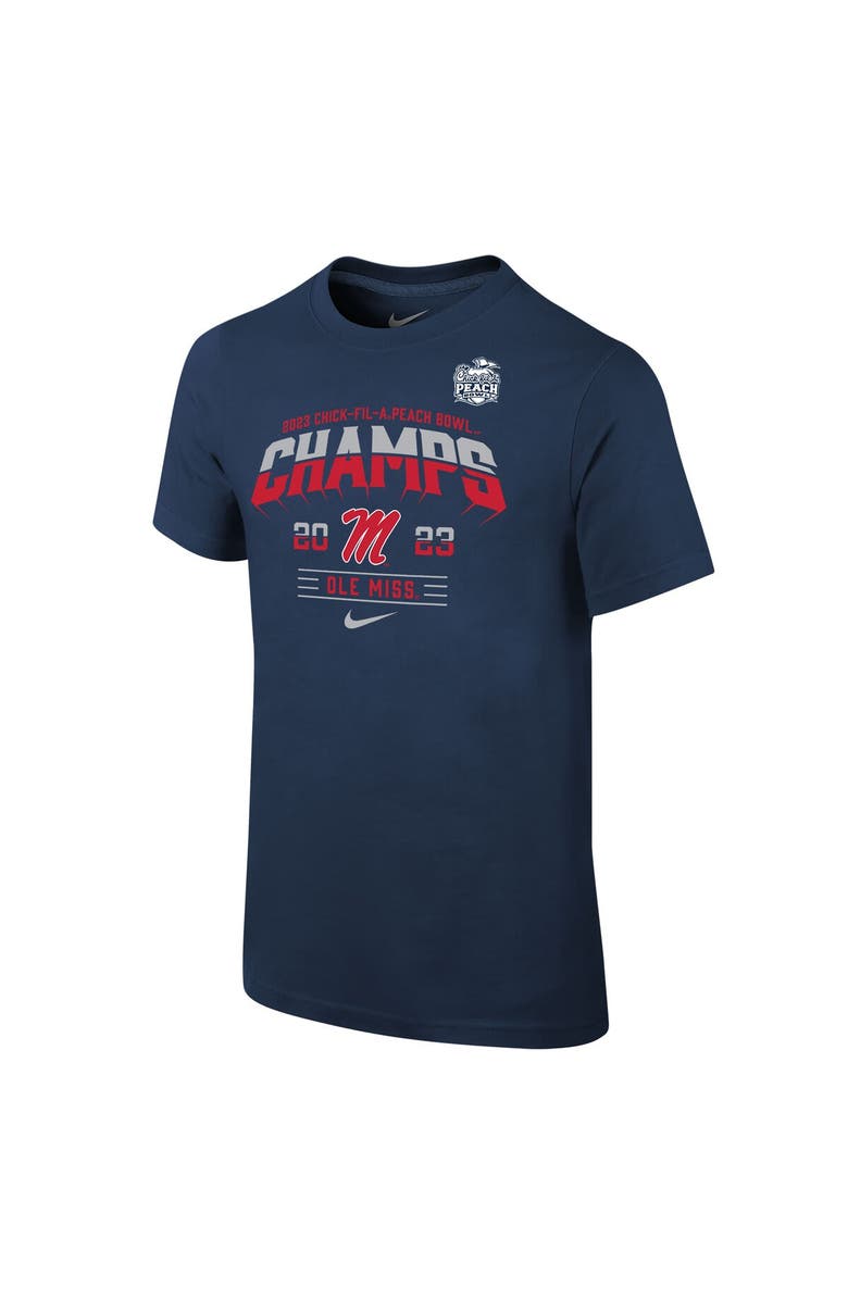 Nike Youth Nike Navy Ole Miss Rebels 2023 Peach Bowl Champions Locker Room T-Shirt, Alternate, color, 