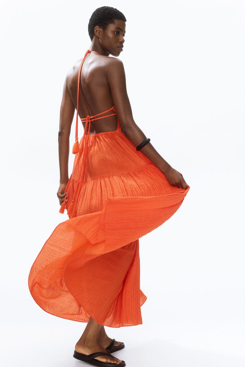 Tiered Halterneck Dress, Alternate, color, Bright orange