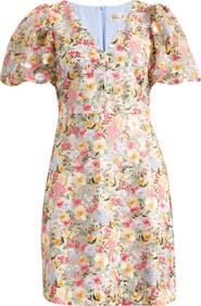 Eliza J Embroidered Puff Sleeve Cocktail Dress