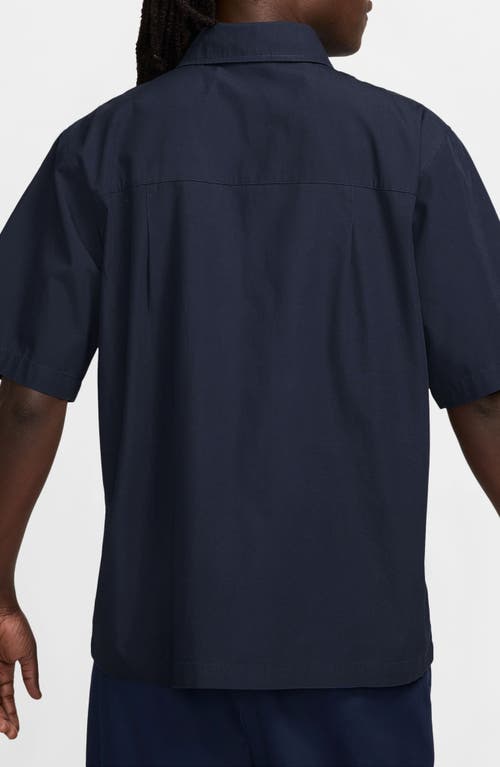 Nike Club Oversize Short Sleeve Cotton Poplin Button-up Shirt In Obsidian
