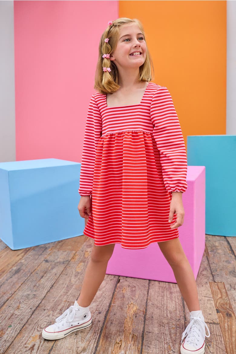Kids' Pique Stripe Cora Dress, Alternate, color, Red & Pink Pique Stripe