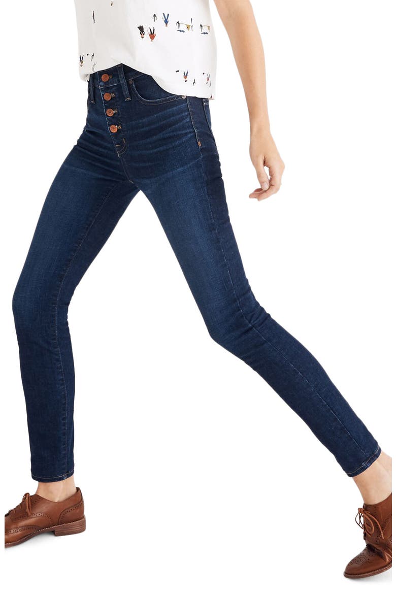Button Front High Waist Skinny Jeans, Main, color, HAYES WASH