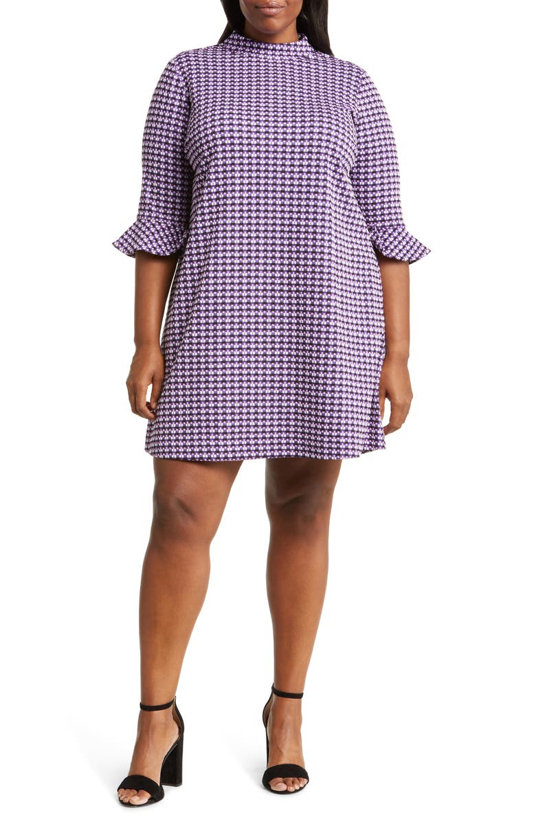 Leota Connie Mock Neck Fluted Sleeve Jacquard Dress, Main, color, 